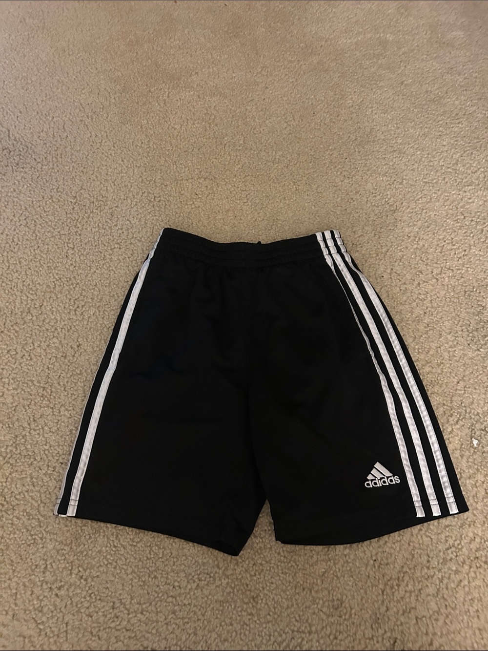 adidas Black Kids Athletic Shorts with White Three-Stripes